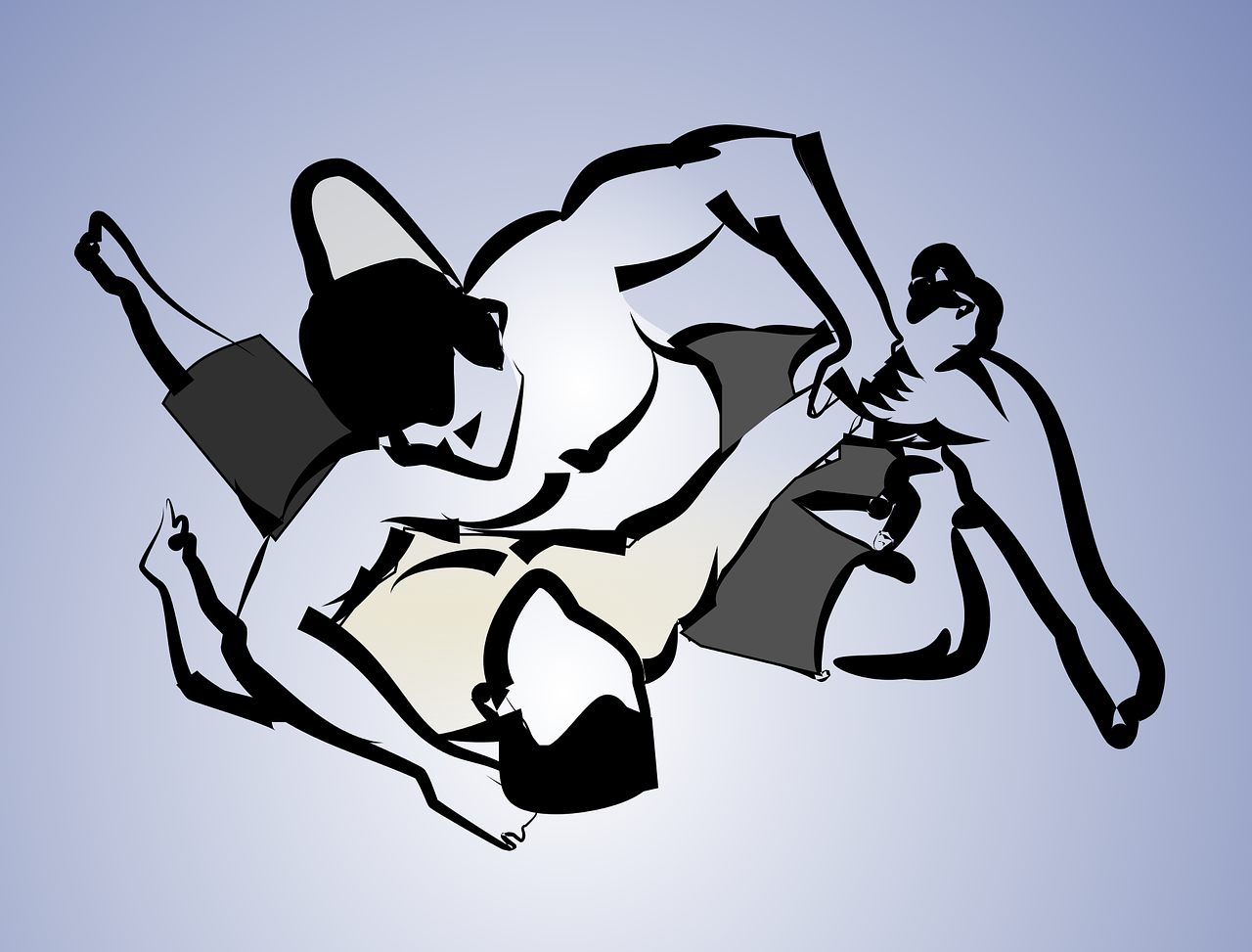 Drawing of grappling, jiu jitsu. How MMA Boosts Your Fitness Game Through Dynamic Movement, classes in Edmonton